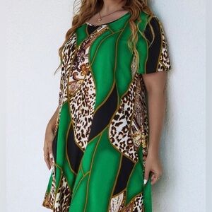 Plus size Leopard Colorblock Tunic Dress